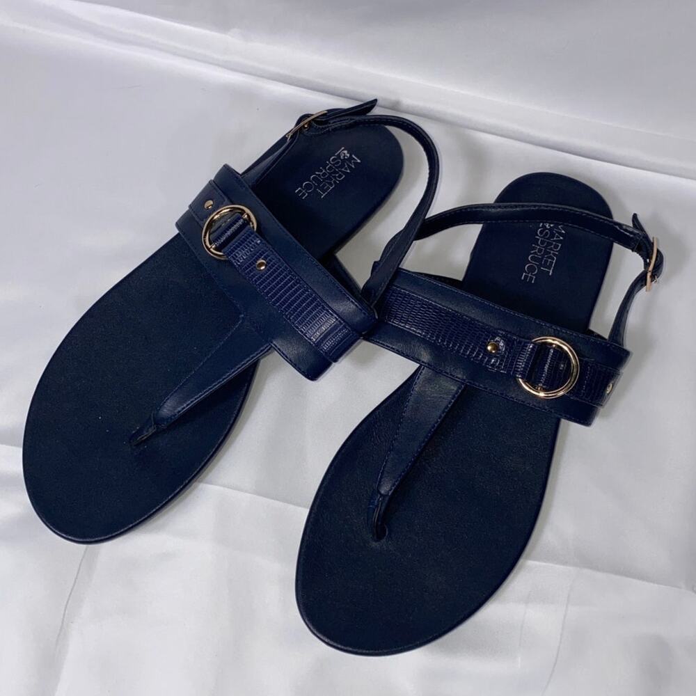 Navy Blue Size 8 strappy sandals Beach Coastal Market Spruce Marsden Flat Thong